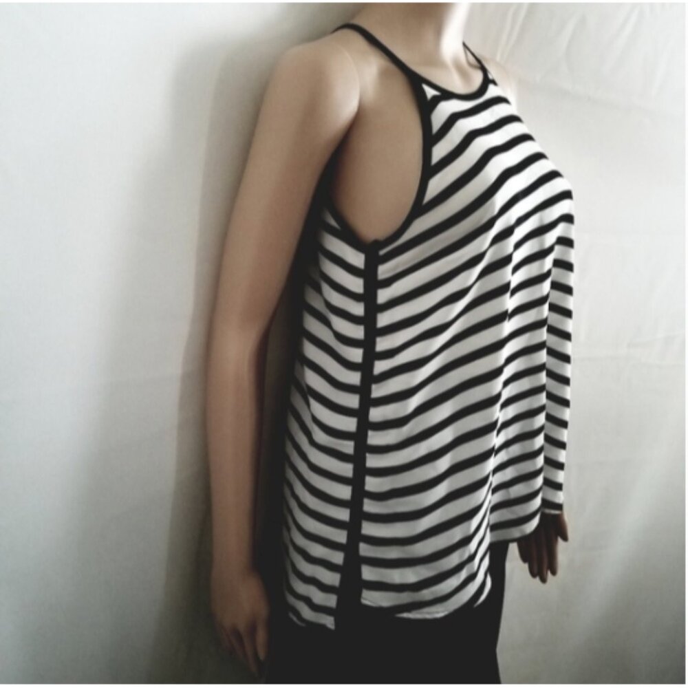 Monteau Los Angeles Black & White Stripe Tie Back Sleeveless Tank Top Size Small - Picture 8 of 16